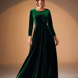 Béatrice | Robe Maxi en Velours à Manches Longues