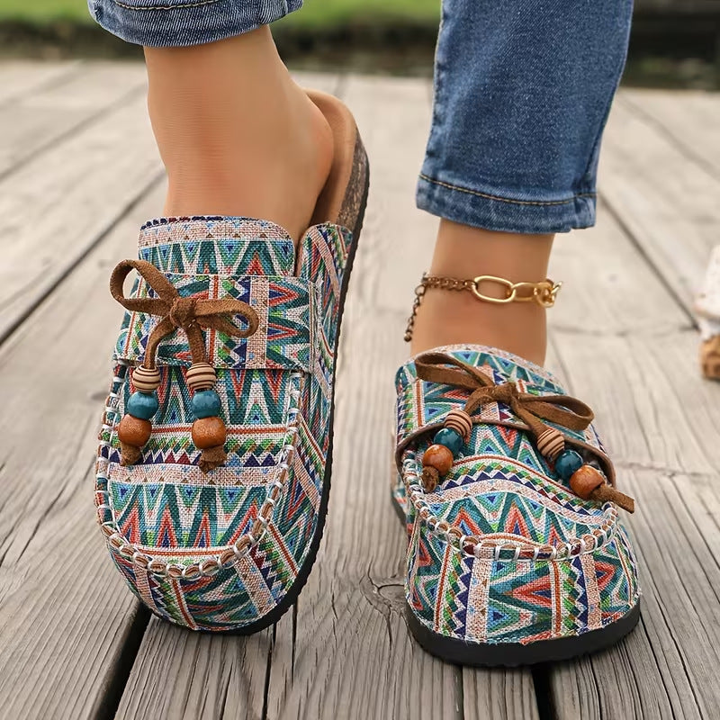 Mocassins à motifs multicolores, lacets en cuir et semelle marron