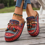 Mocassins à motifs rouges, lacets et semelle effet jute
