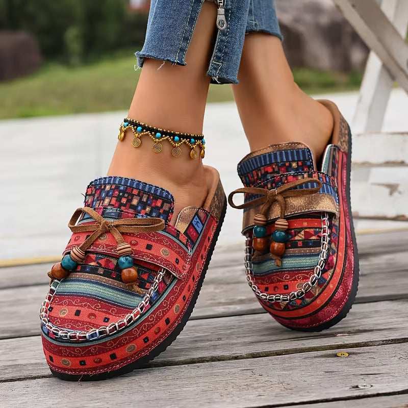 Mocassins à motifs rouges, lacets et semelle effet jute