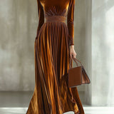 Marie | Robe Maxi en Velours Plissé