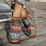 Mocassins à motifs multicolores, lacets en cuir et semelle marron