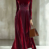 Marie | Robe Maxi en Velours Plissé