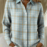Cardigan bleu ciel à carreaux, col chemise et boutons nacrés
