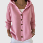 Pull à capuche en tricot rose à boutons, manches longues