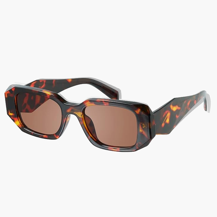 Lunettes de soleil audacieuses écaille, verres brun rosé, monture angulaire