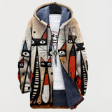 Veste à capuche zippée multicolore à motif abstrait de chats