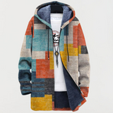 Veste à capuche multicolore à carreaux géométriques, cordons et zip au col