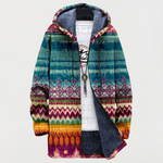 Veste à capuche multicolore à motif ethnique, fermeture zippée