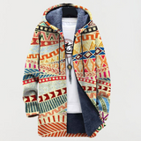 Veste à capuche multicolore avec motif ethnique, fermeture zippée et poches