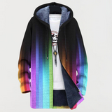 Veste à capuche multicolore, dégradé arc-en-ciel sur fond noir, poignets larges