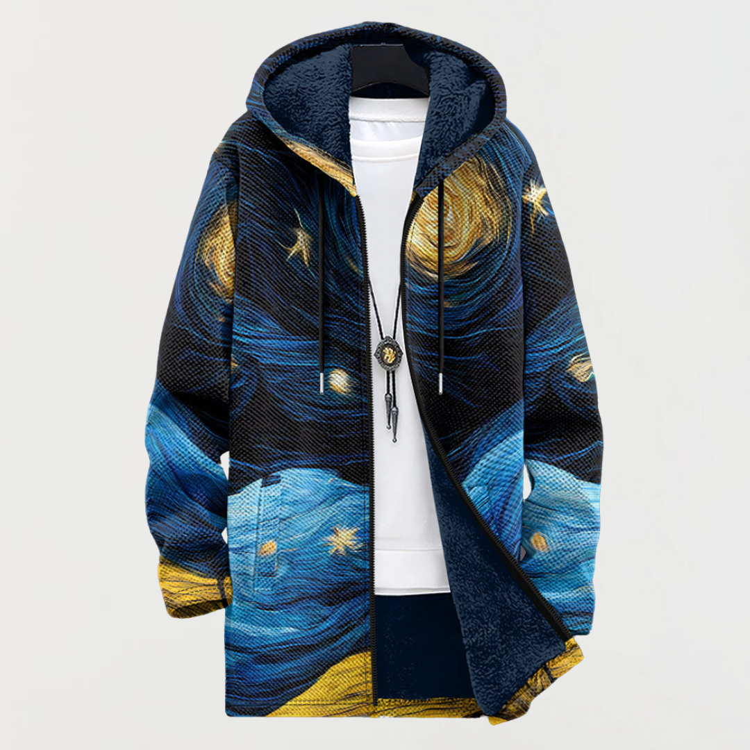 Veste multicolore à capuche, motif étoiles et nuages, fermeture éclair