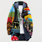 Pull à capuche multicolore au motif urbain