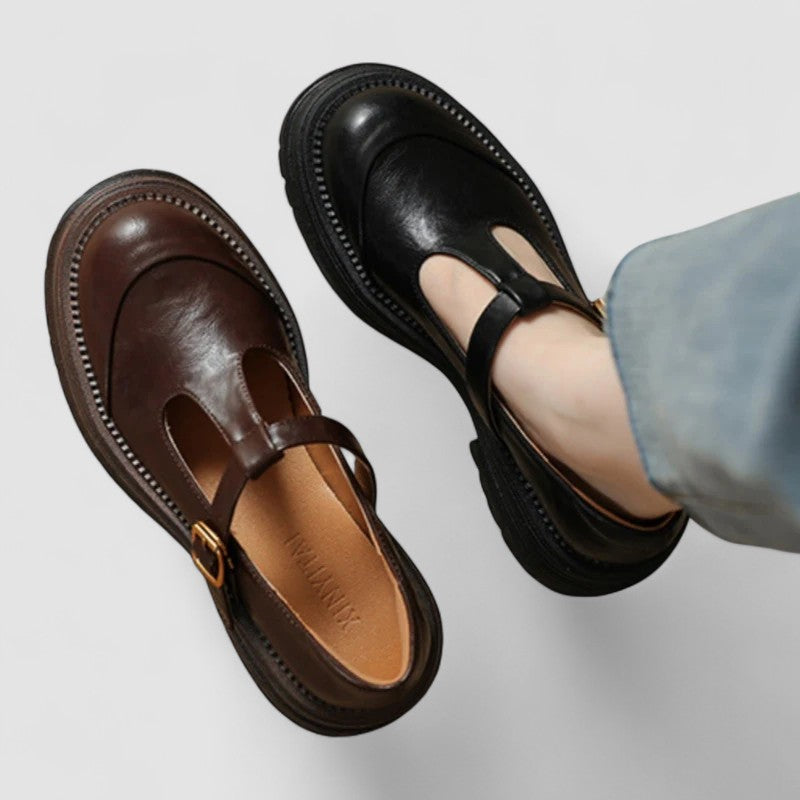 Paire de salomés : marron et noir, brides à boucle dorée, semelle crantée