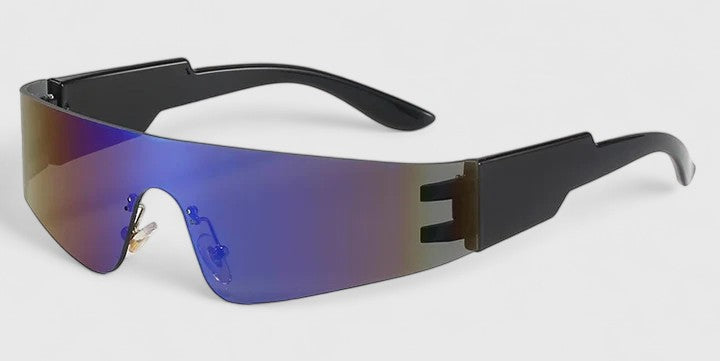 Lunettes de soleil monture noire et verres dégradés bleu-violet miroir