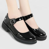 Chaussures bébé Mary Jane vernies noires à bride réglable et semelle épaisse
