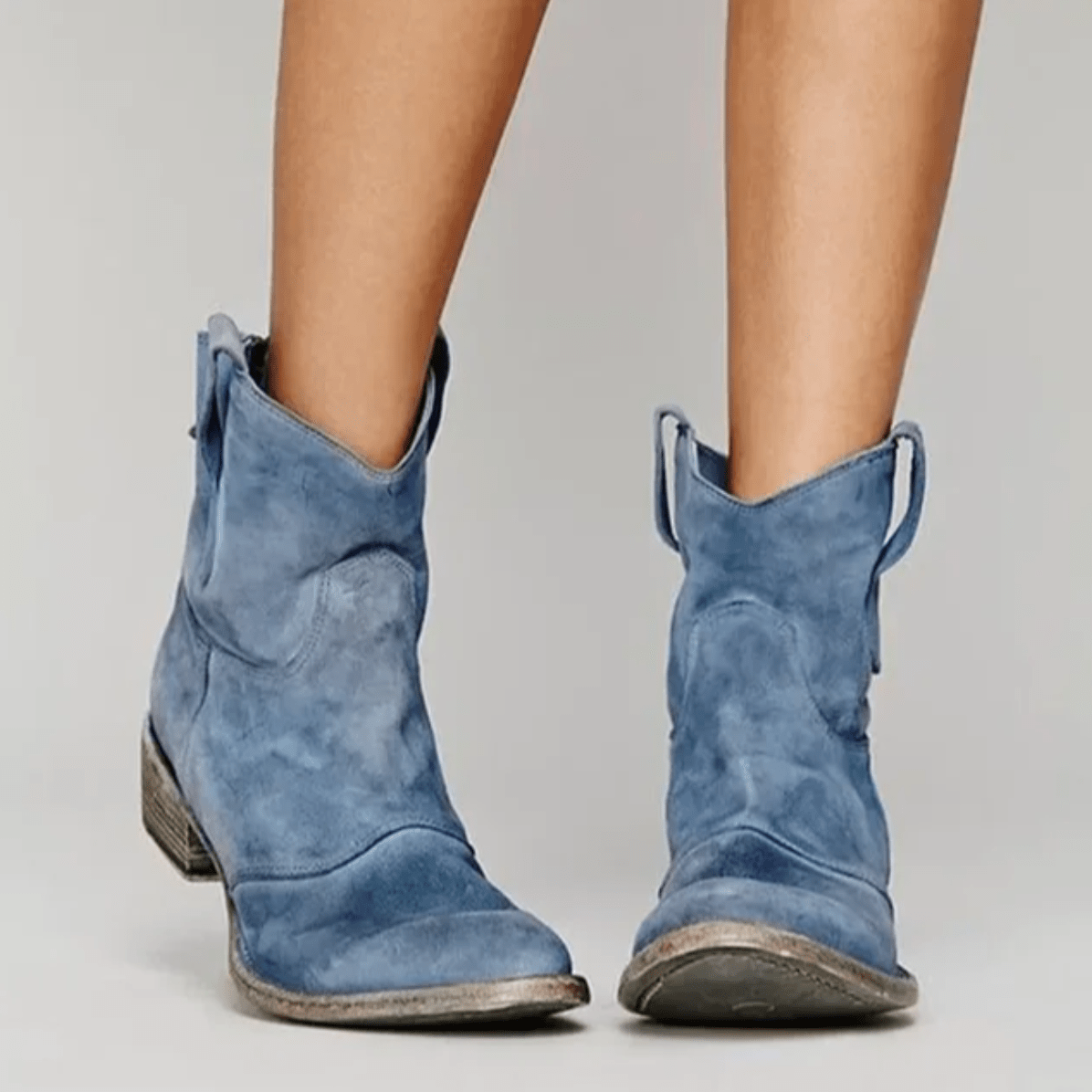 Bottes orthopédiques en suède Camille, bottines bleues à talon carré