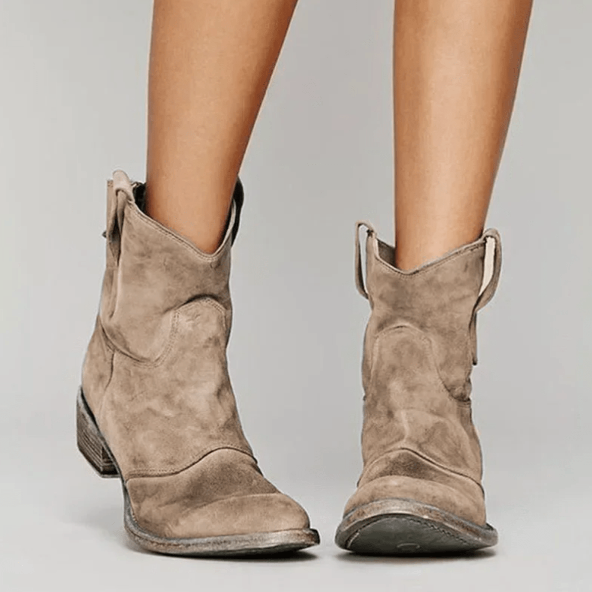 Bottes orthopédiques en suède Camille, bottines taupe à talon carré