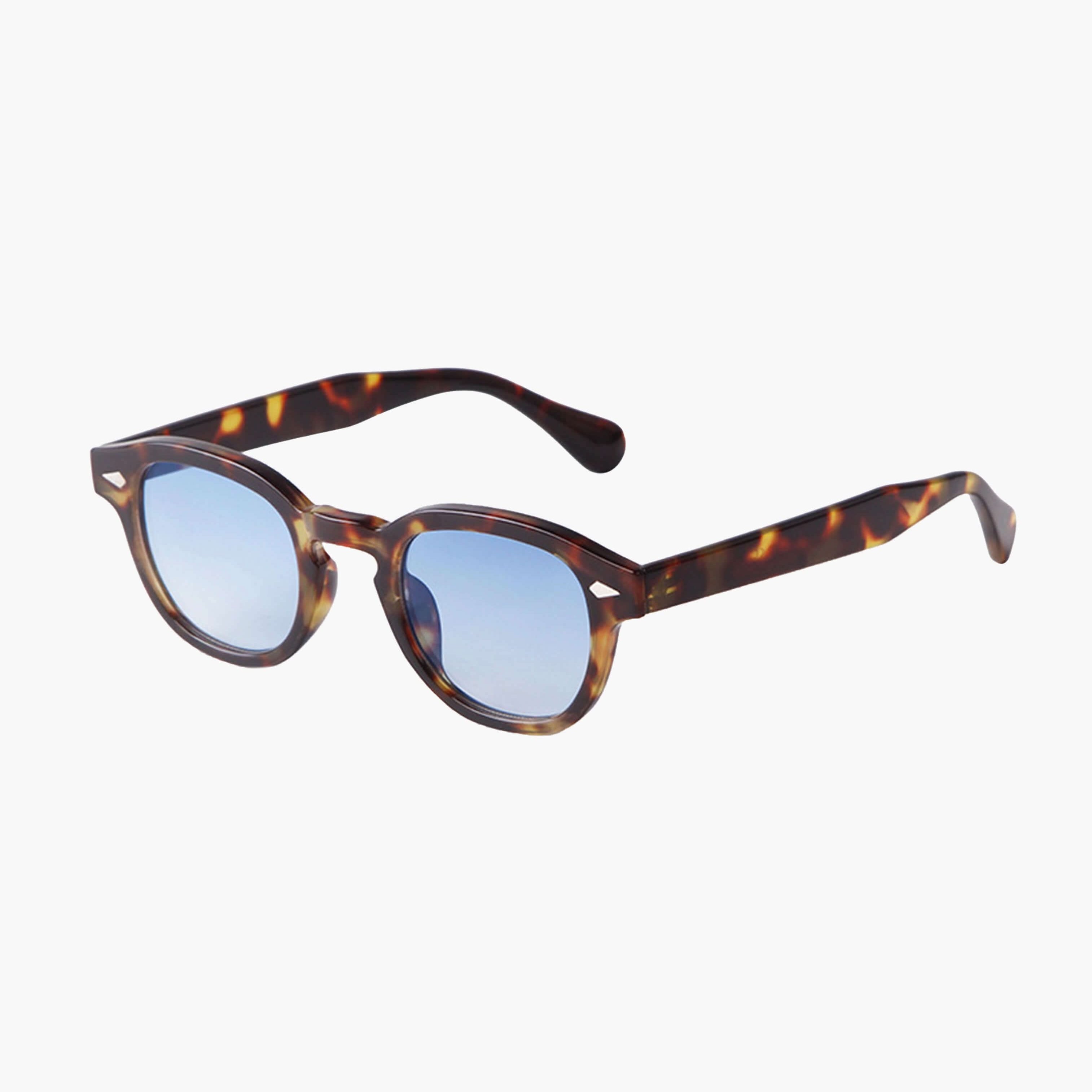 Lunettes de soleil à monture écaille brune, verres bleus ronds