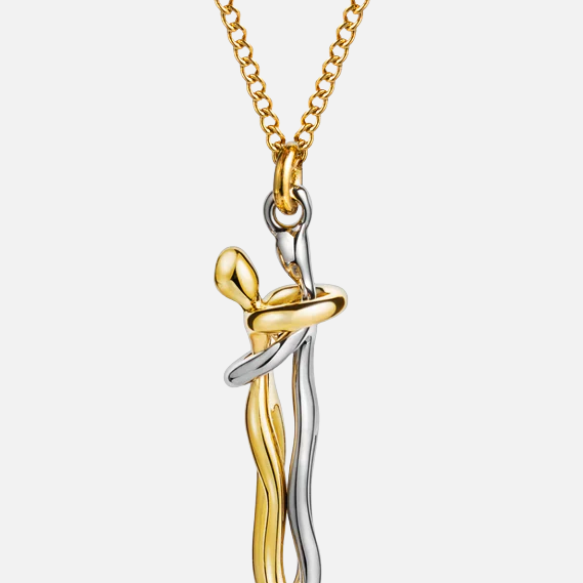 Collier LE CÂLIN D’AMOUR : pendentif mains entrelacées or et argent sur chaîne