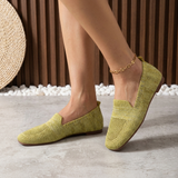 Mocassins en maille Maïwenn vert olive, tige courte, semelle plate