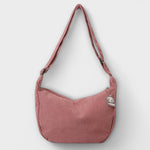 Sac à épaule en Cordura rose, bandoulière réglable, forme demi-lune, petit porte-clés nuage