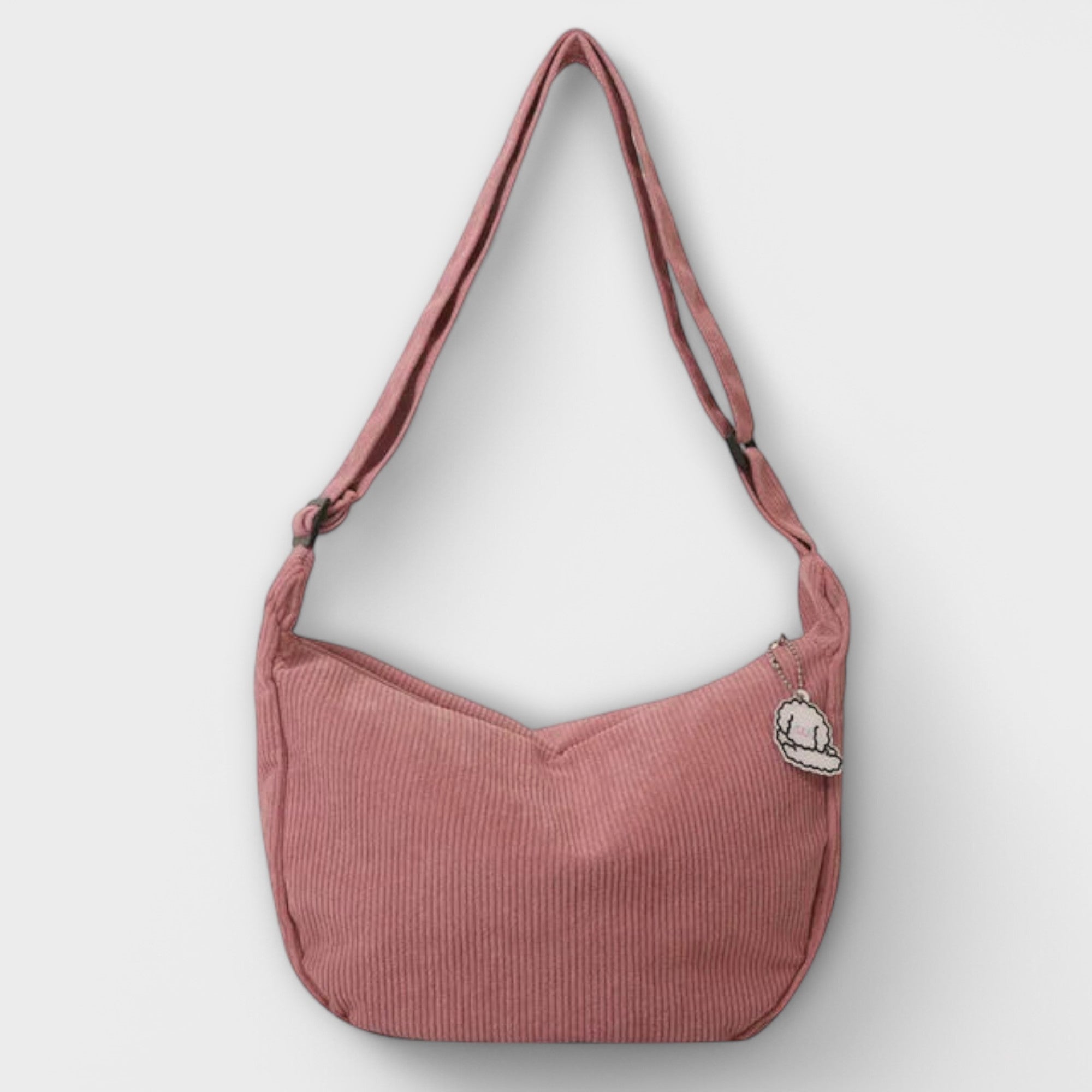 Sac à épaule en Cordura rose, bandoulière réglable, forme demi-lune, petit porte-clés nuage