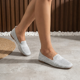 Mocassins en maille Maïwenn blanc cassé, tige courte, semelle plate