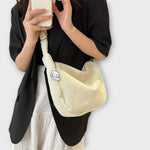 Sac à épaule en Cordura beige, bandoulière tressée, forme demi-lune, pendentif nuage
