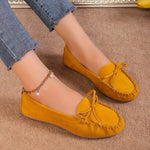 Mocassins Flavie moutarde à nœud, bout rond et franges au dessus
