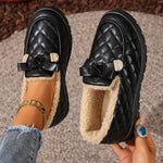 Chaussures confort Pauline à lacets, noir matelassé, bride à nœud, intérieur en fourrure