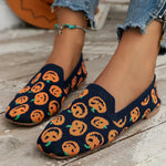 Chaussures plates en maille bleu marine à motif citrouilles, vue de dessus