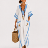 Caftan Alba Blanc à Rayures Bleues