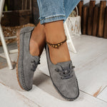 Mocassins Ophélie gris en daim, bout rond à lacets et surpiqûres contrastées