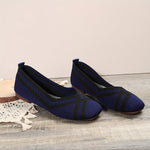 Ballerines souples respirantes bleues à rayures noires et empeigne tissée