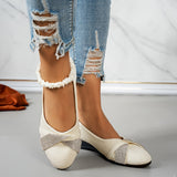 Ballerines blanches à nœud brillant argenté et bout arrondi, talon plat