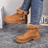 Bottines d’hiver femme marron clair, doublure en fausse fourrure et zip sur le côté.
