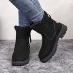 Bottines d’hiver femme noires, empeigne en suédine et fausse fourrure au col, zip.
