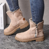 Bottines d’hiver femme beige en suédine, doublure fourrée et fermeture zippée.