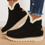 Bottes d’hiver noires doublées de fausse fourrure, semelle crantée