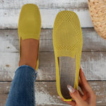 Chaussures plates en maille jaune moutarde, vue arrière
