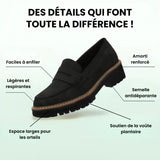 Mocassin noir à semelle crantée, coutures et bride visibles