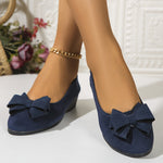 Ballerines bleues à nœud en suède, bout rond, semelle plate