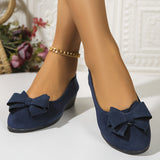 Ballerines bleues à nœud en suède, bout rond, semelle plate