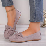 Mocassins Flavie gris clair à nœud, semelle plate et bout arrondi