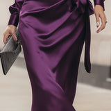 Clara | Robe Midi Drapée en Satin Prune Profond