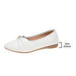 Ballerines Lucile blanches à nœud, semelle plate et boucle strass
