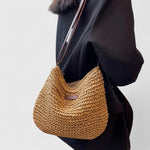 Sac hobo tressé beige, anse et bandoulière cuir marron