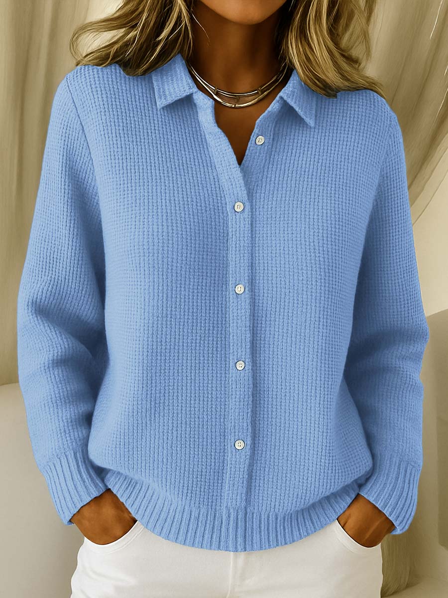 Cardigan texturé bleu ciel à manches longues et boutons devant