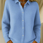 Cardigan texturé à boutons bleu clair, col chemise, maille côtelée